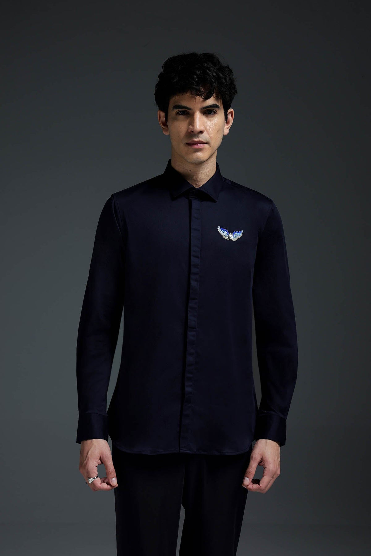 Winglet - Hand Embroidered Designer Shirt - Navy