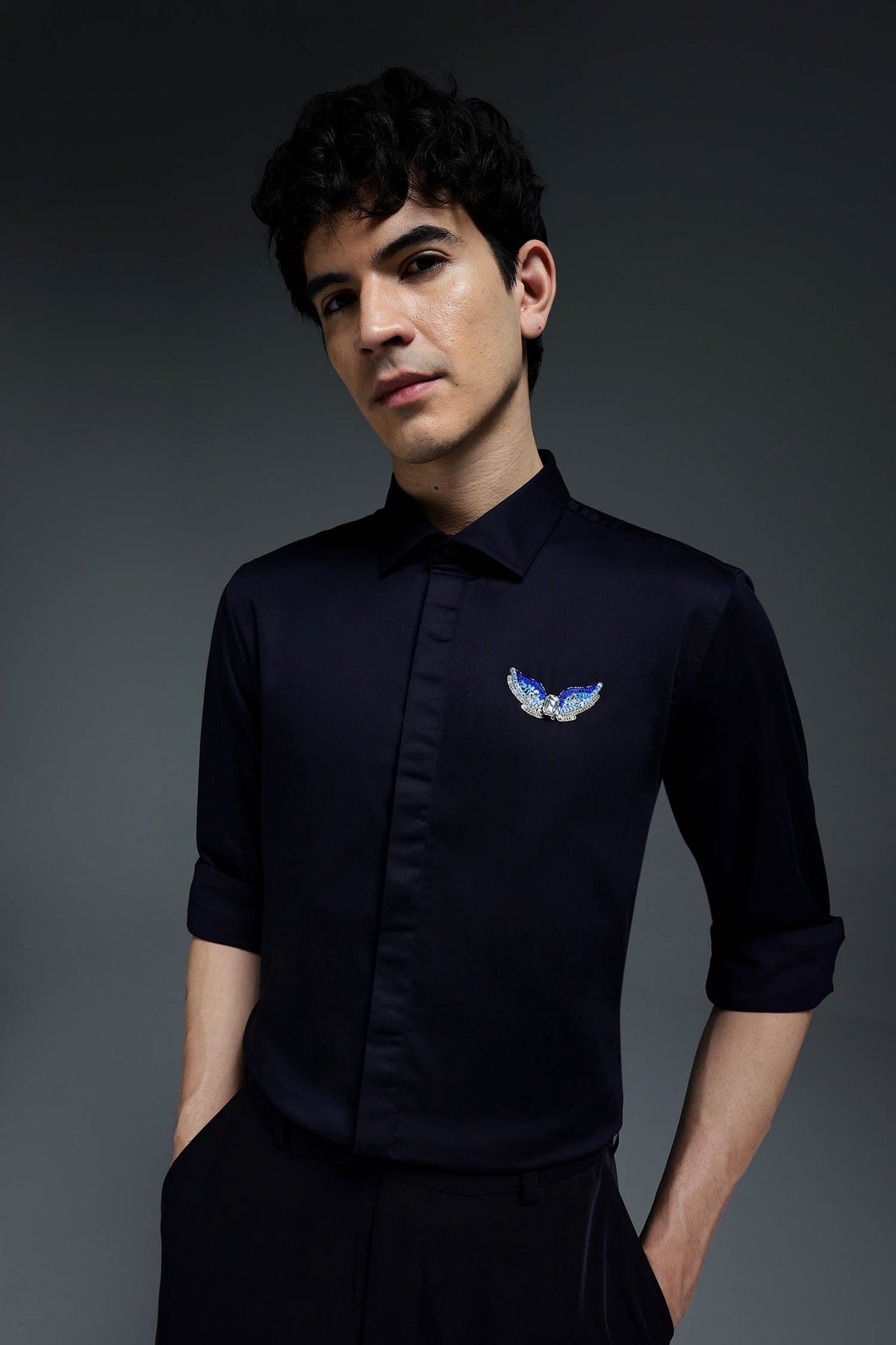 Winglet - Hand Embroidered Designer Shirt - Navy