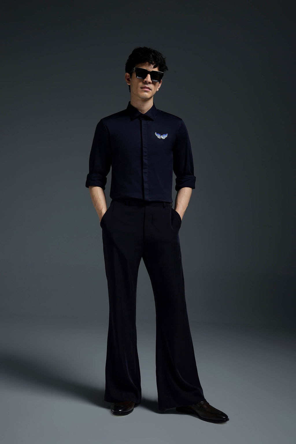 Winglet - Hand Embroidered Designer Shirt - Navy