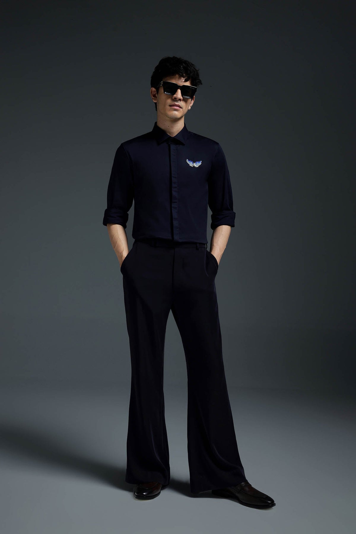 Winglet - Hand Embroidered Designer Shirt - Navy