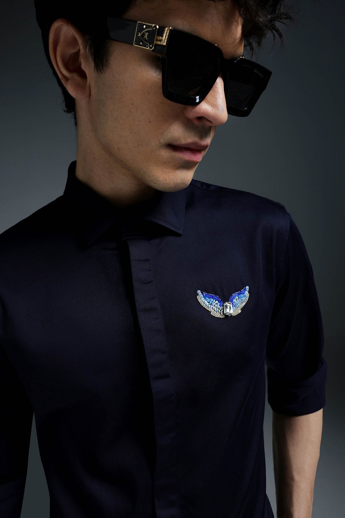 Winglet - Hand Embroidered Designer Shirt - Navy