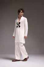 Mallow(Flower) - Hand Embroidered Designer Kurta - Ivory