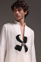 Mallow(Flower) - Hand Embroidered Designer Kurta - Ivory