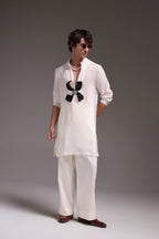 Mallow(Flower) - Hand Embroidered Designer Kurta - Ivory