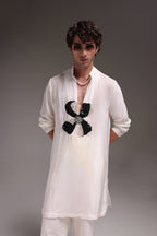 Mallow(Flower) - Hand Embroidered Designer Kurta - Ivory