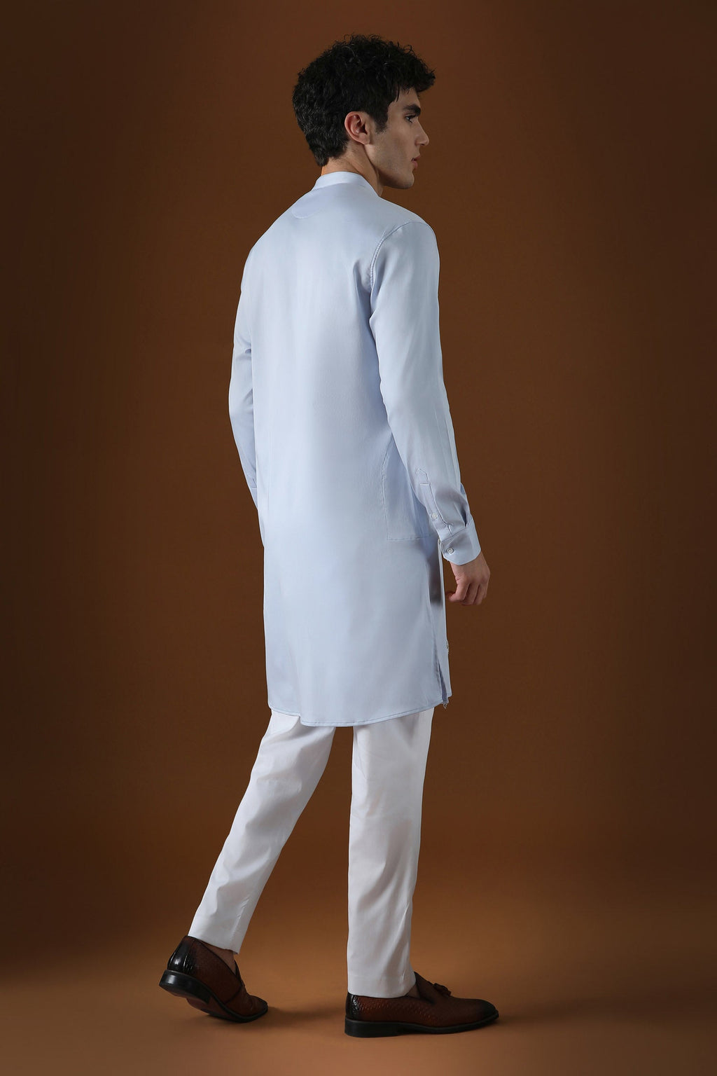 Heart and Panther Hand Embroidered Designer Kurta - Powder Blue