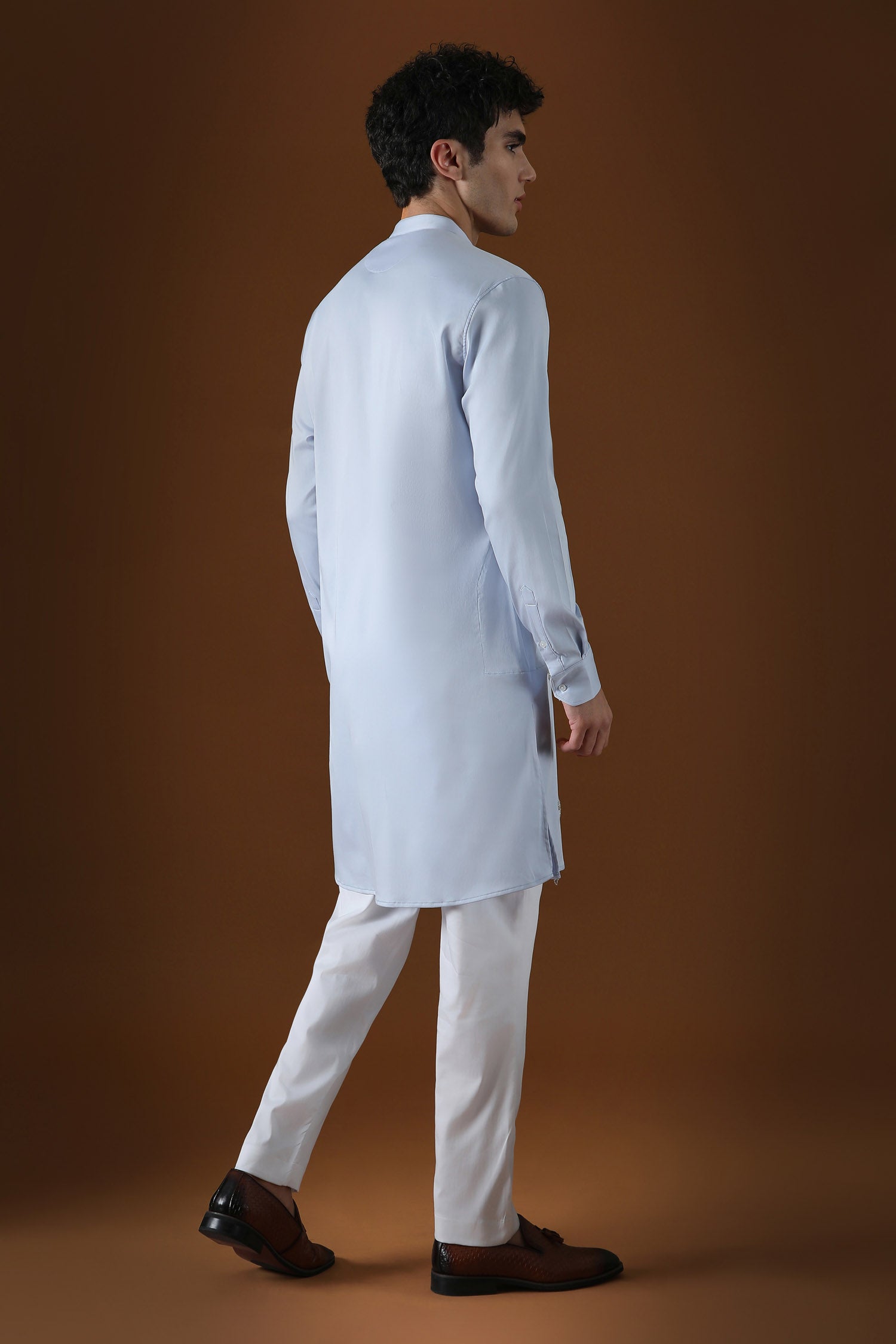 Heart and Panther Hand Embroidered Designer Kurta - Powder Blue
