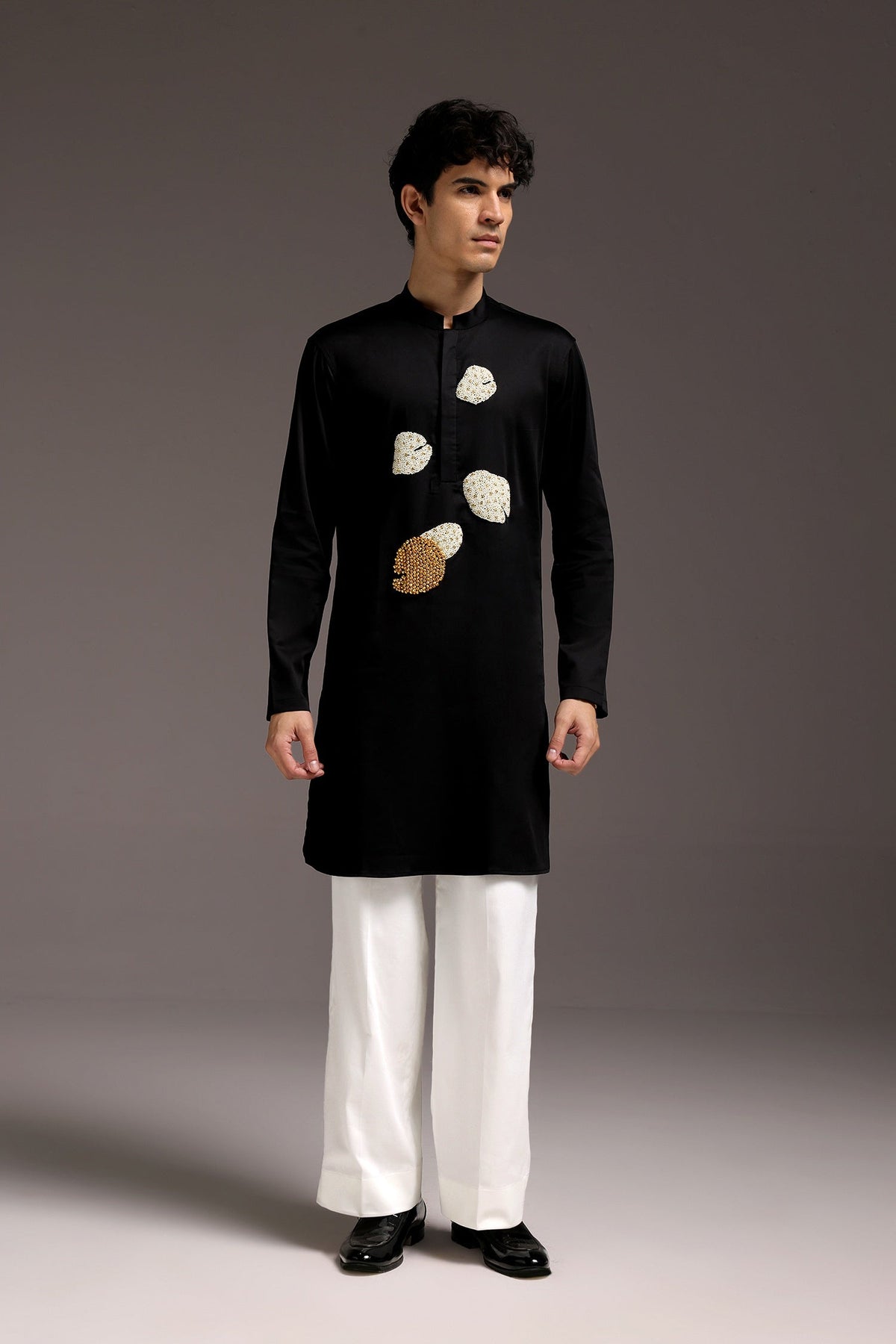 Pearl Pod - Hand Embroidered Designer Kurta - Black
