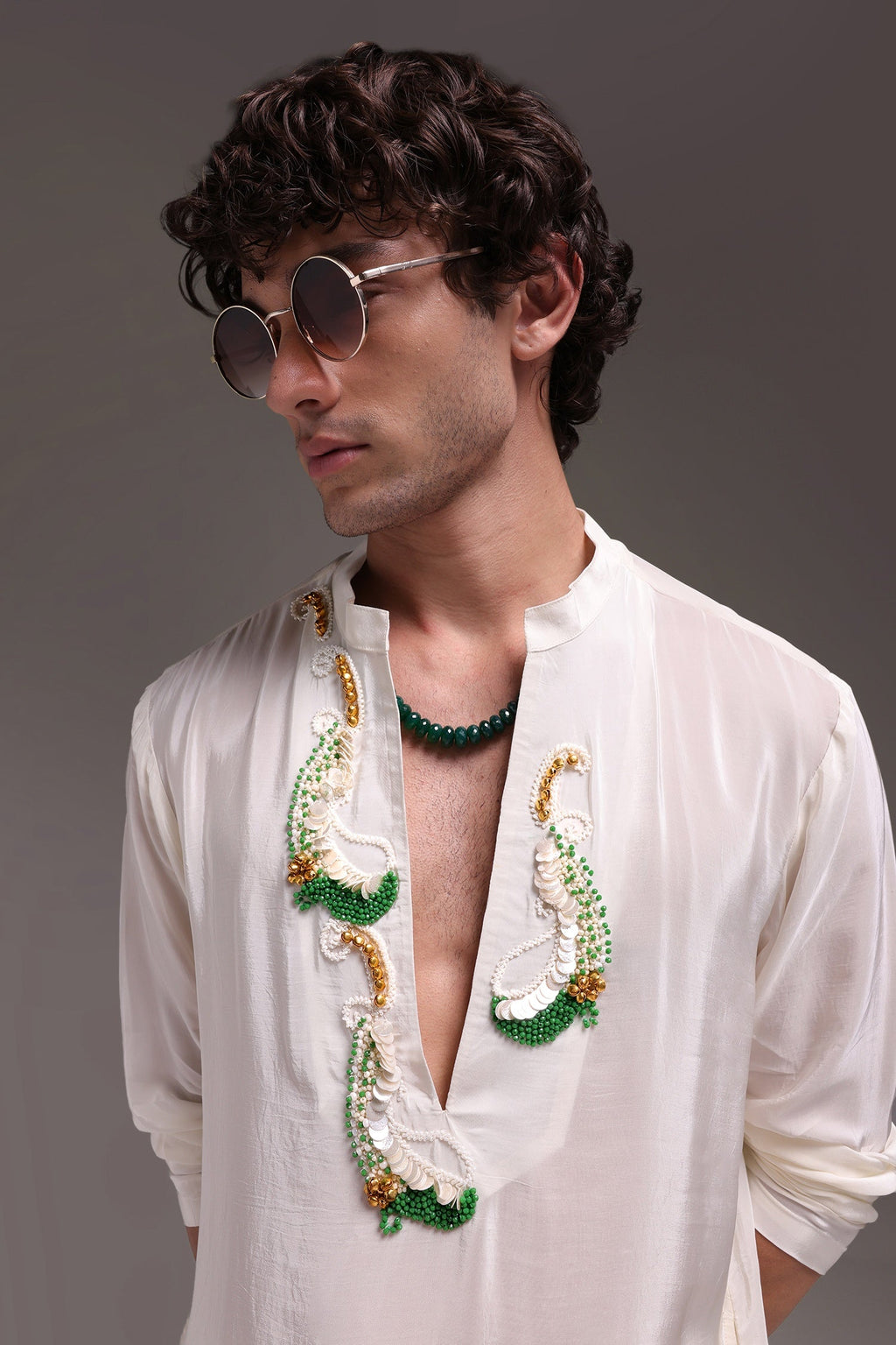 Ambi (Paisley) - Hand Embroidered Designer Kurta - Ivory