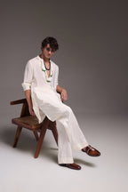 Ambi (Paisley) - Hand Embroidered Designer Kurta - Ivory