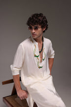 Ambi (Paisley) - Hand Embroidered Designer Kurta - Ivory