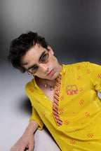 Ibha (Elephant) Bhandini - Hand Embroidered Designer Kurta - Lime Green