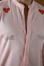 Heart and Panther Hand Embroidered Designer Kurta - Baby Pink