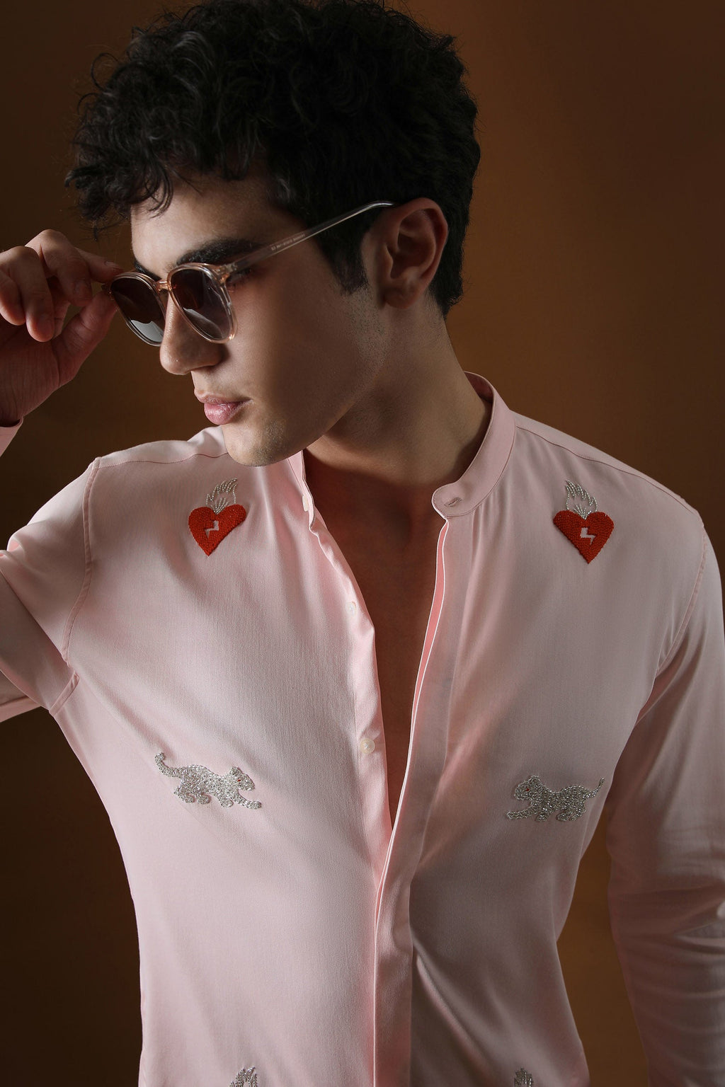 Heart and Panther Hand Embroidered Designer Kurta - Baby Pink