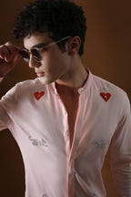 Heart and Panther Hand Embroidered Designer Kurta - Baby Pink