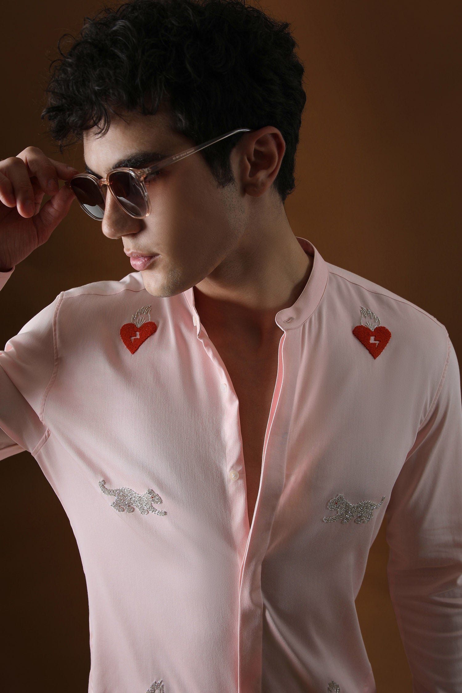 Heart and Panther Hand Embroidered Designer Kurta - Baby Pink