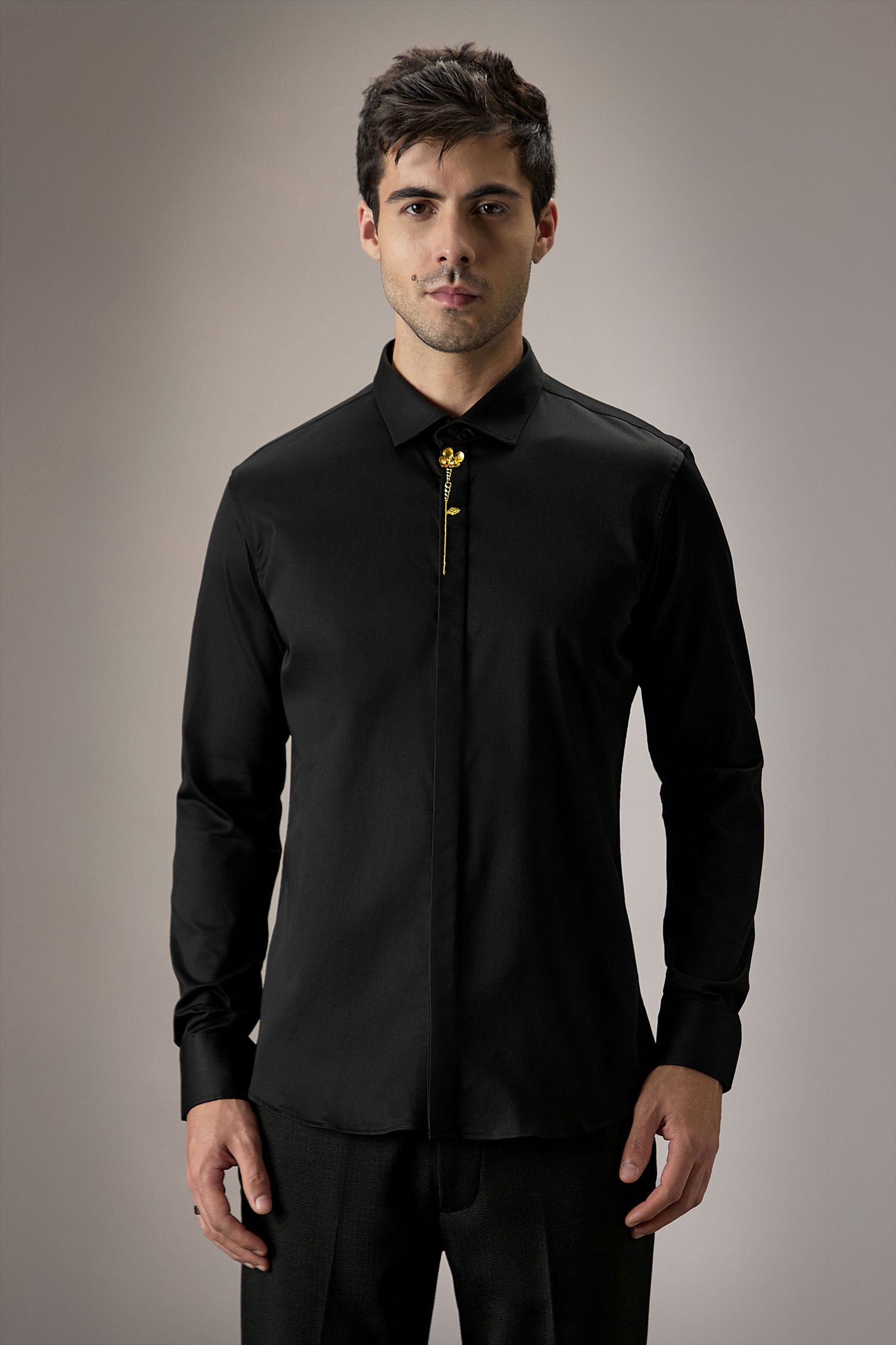 Floret - Hand Embroidered Designer Shirt - Black