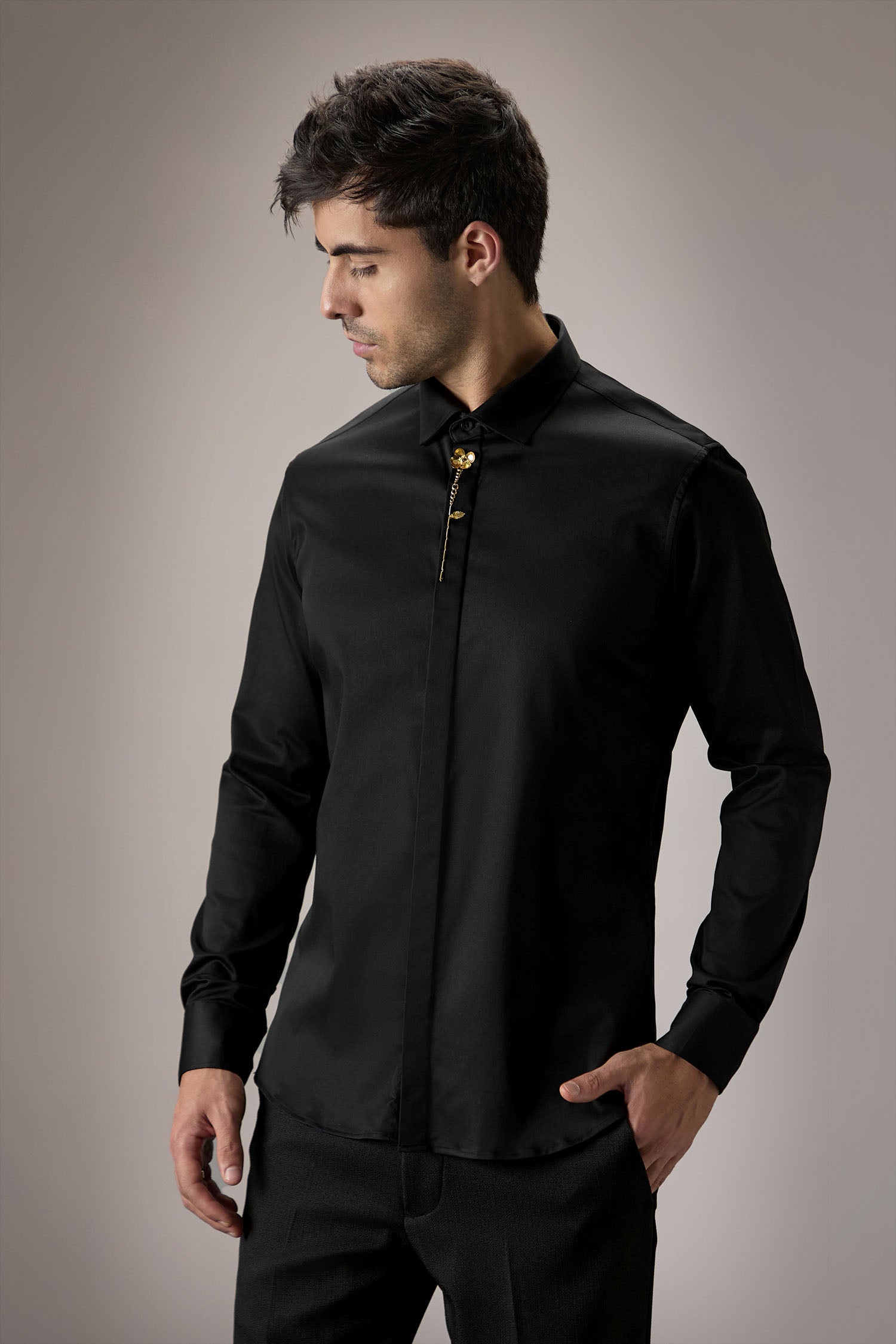 Floret - Hand Embroidered Designer Shirt - Black