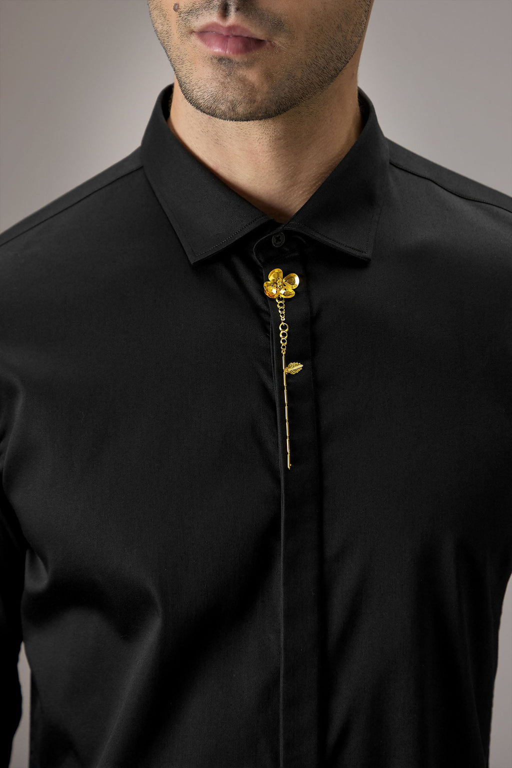 Floret - Hand Embroidered Designer Shirt - Black