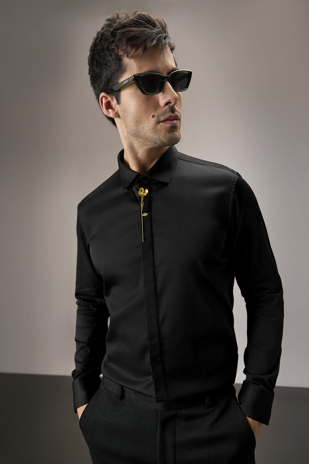 Floret - Hand Embroidered Designer Shirt - Black