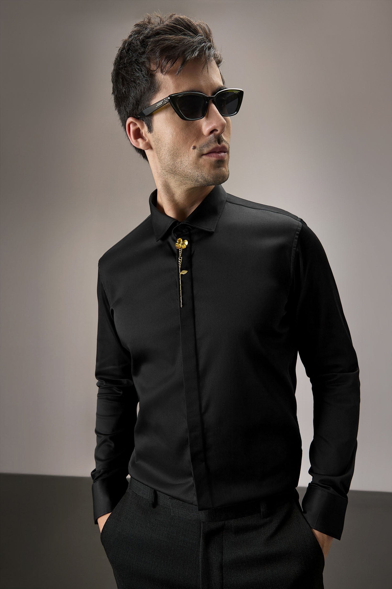 Floret - Hand Embroidered Designer Shirt - Black