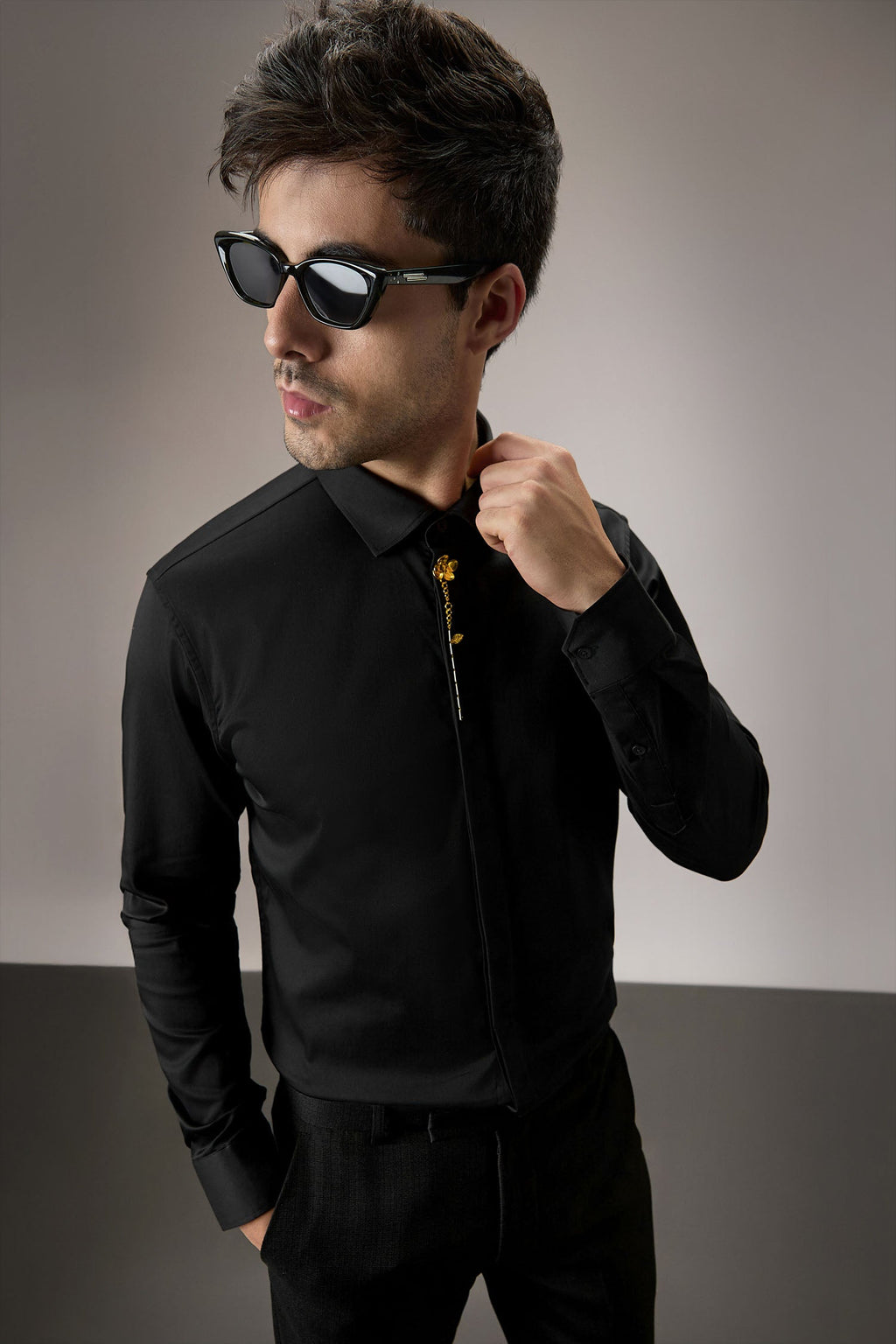 Floret - Hand Embroidered Designer Shirt - Black