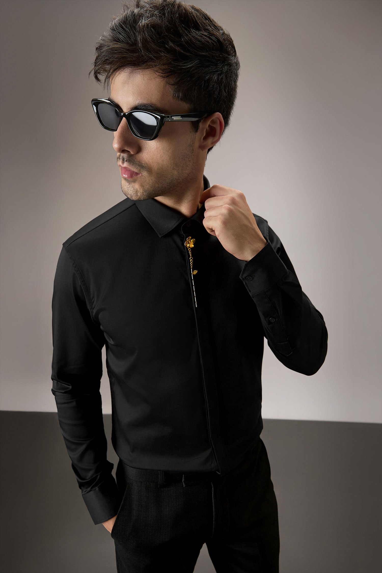 Floret - Hand Embroidered Designer Shirt - Black