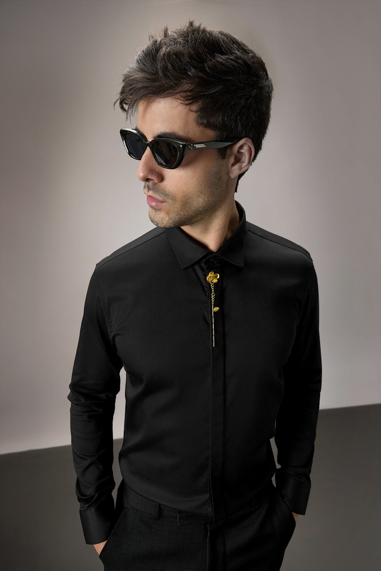 Floret - Hand Embroidered Designer Shirt - Black