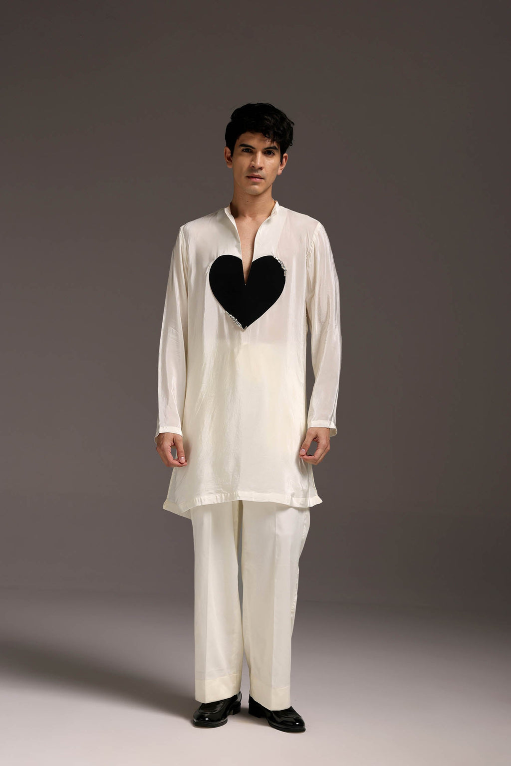 HeartThrob (Rhinestone) - Hand Embroidered Designer Kurta - Ivory