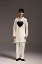 HeartThrob (Rhinestone) - Hand Embroidered Designer Kurta - Ivory