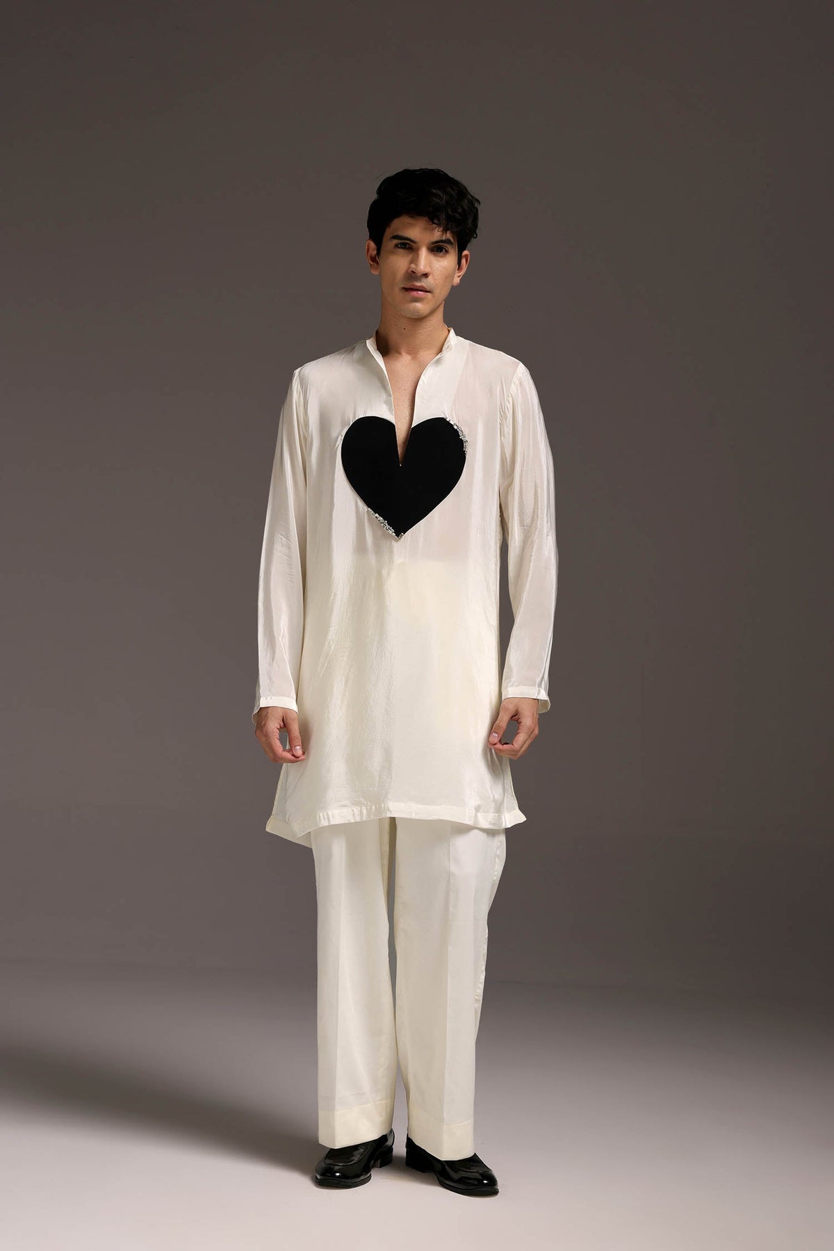 HeartThrob (Rhinestone) - Hand Embroidered Designer Kurta - Ivory