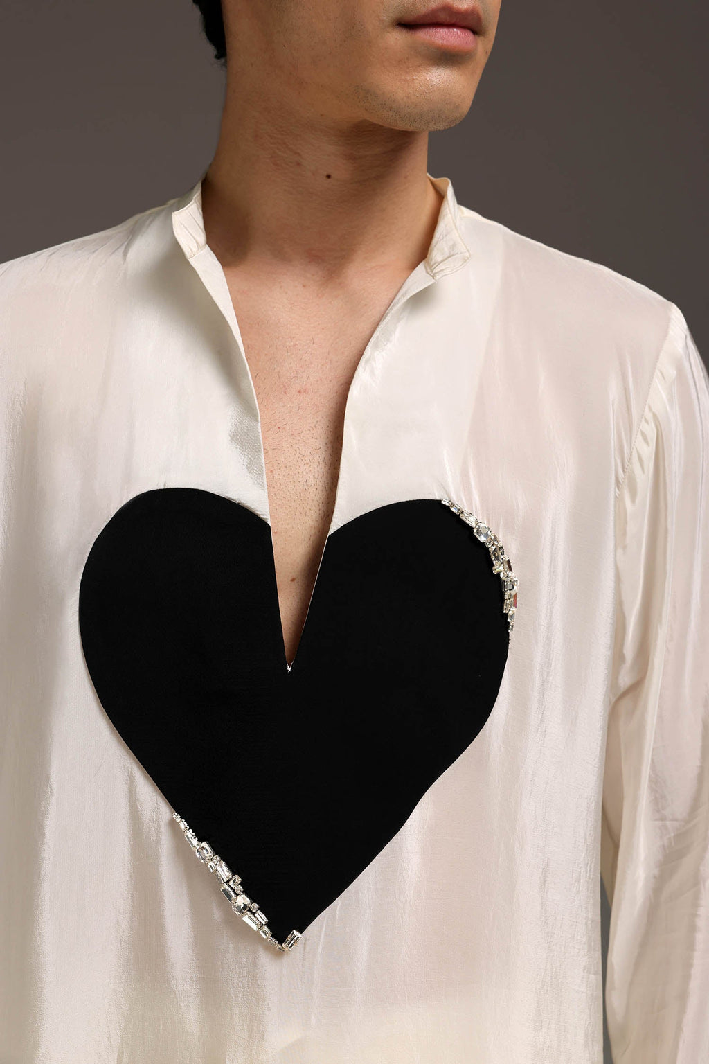 HeartThrob (Rhinestone) - Hand Embroidered Designer Kurta - Ivory