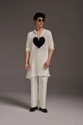HeartThrob (Rhinestone) - Hand Embroidered Designer Kurta - Ivory