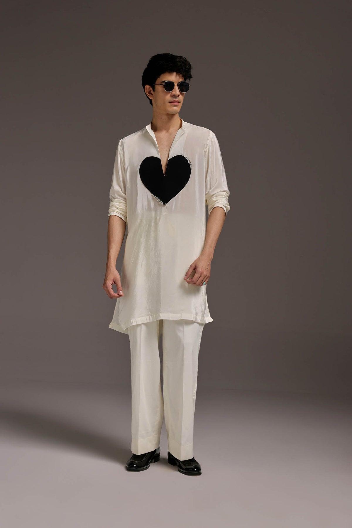 HeartThrob (Rhinestone) - Hand Embroidered Designer Kurta - Ivory