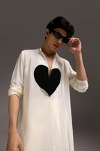 HeartThrob (Rhinestone) - Hand Embroidered Designer Kurta - Ivory