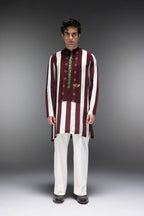 Eros - Hand Embroidered Designer Kurta - Wine Stripes