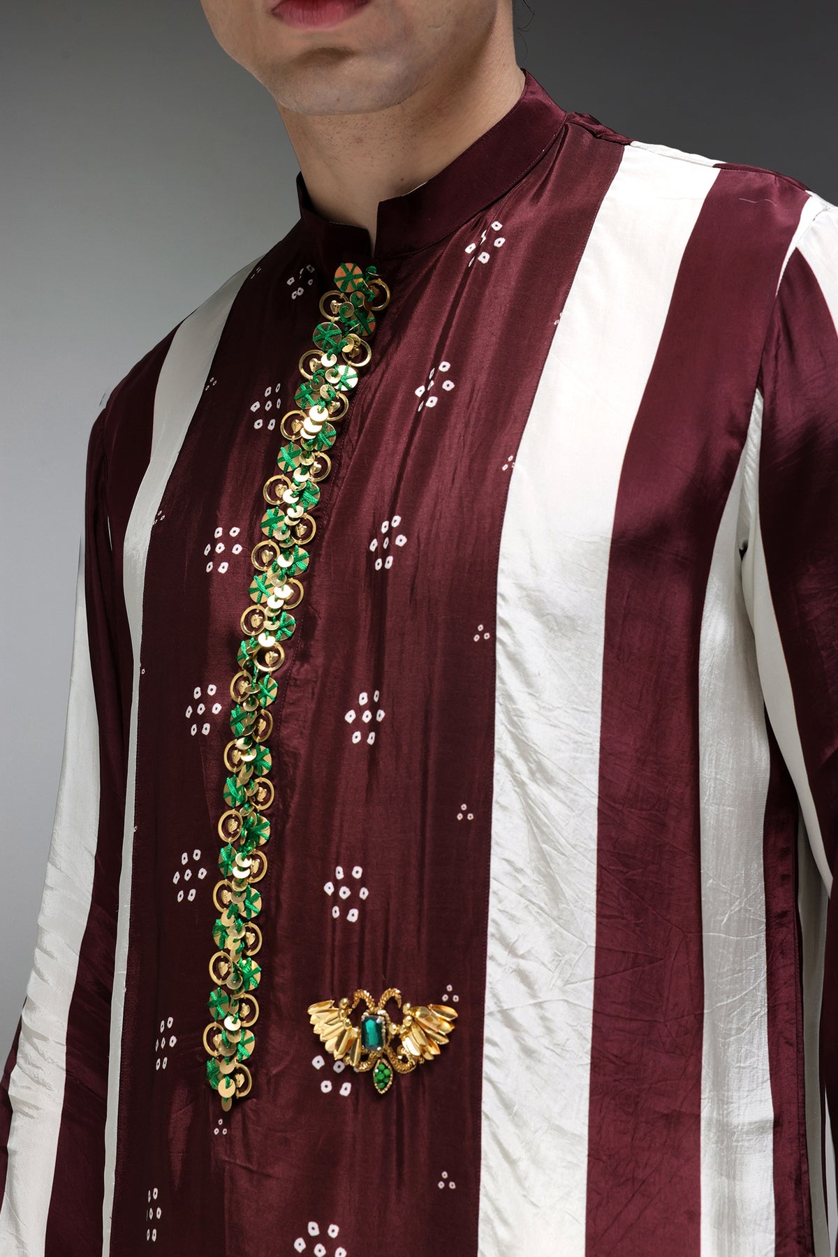 Eros - Hand Embroidered Designer Kurta - Wine Stripes
