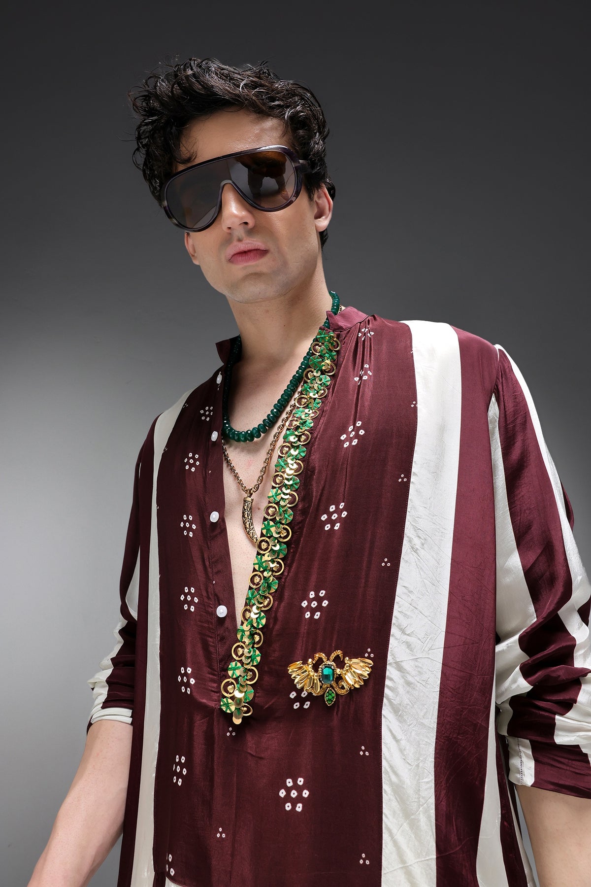 Eros - Hand Embroidered Designer Kurta - Wine Stripes