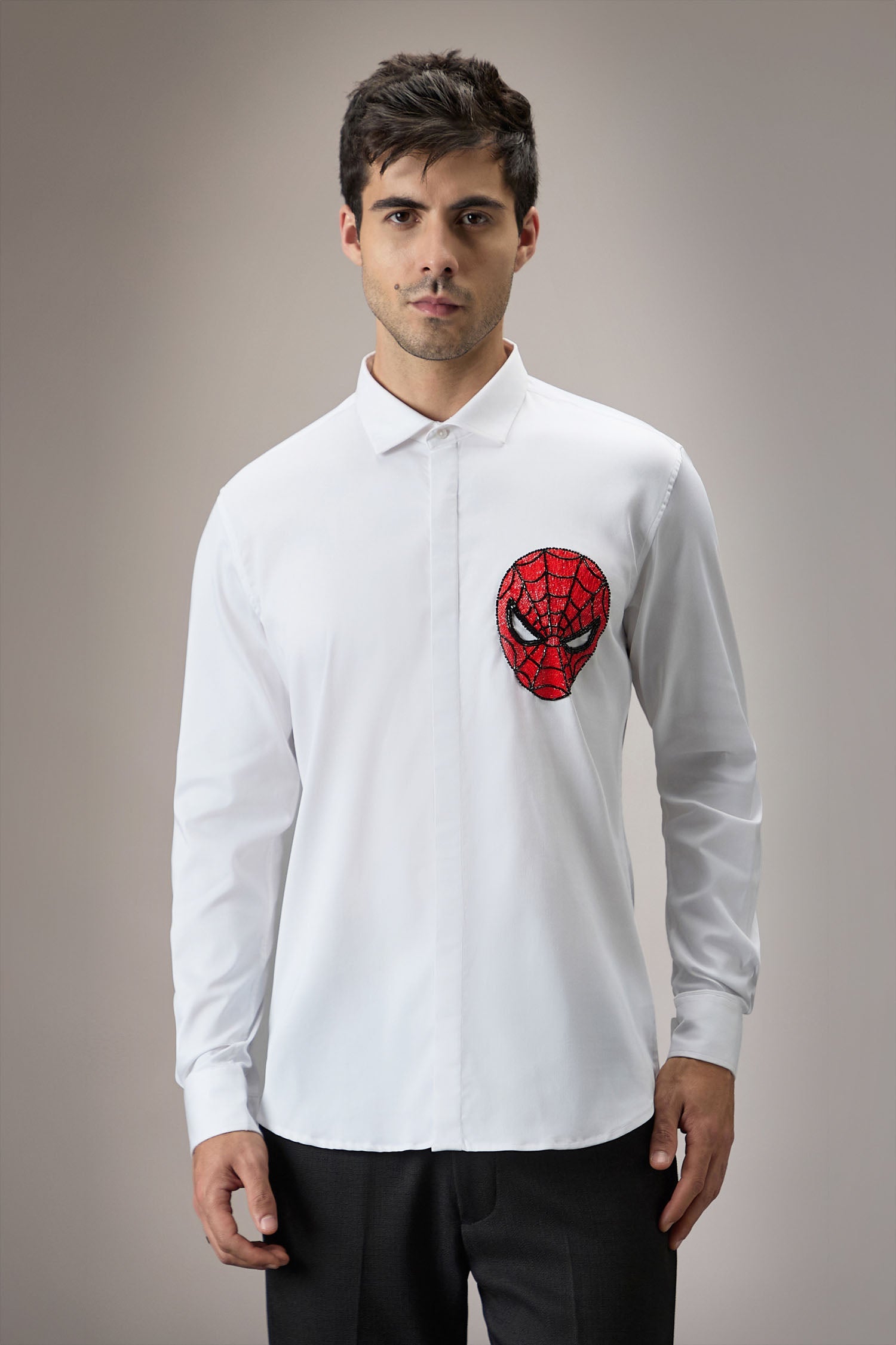 Spiderman - Hand Embroidered Designer Shirt - White