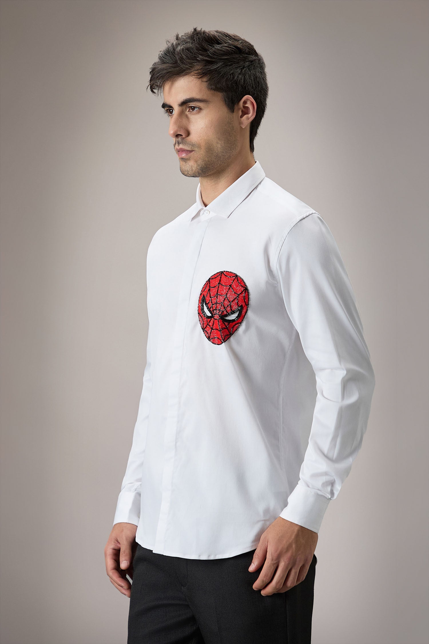 Spiderman - Hand Embroidered Designer Shirt - White