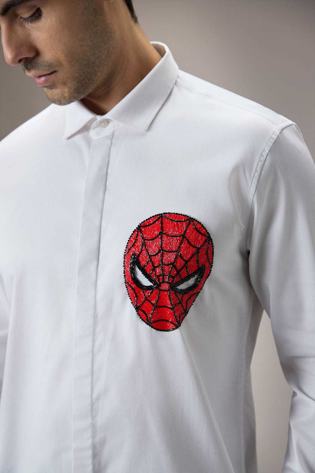 Spiderman - Hand Embroidered Designer Shirt - White
