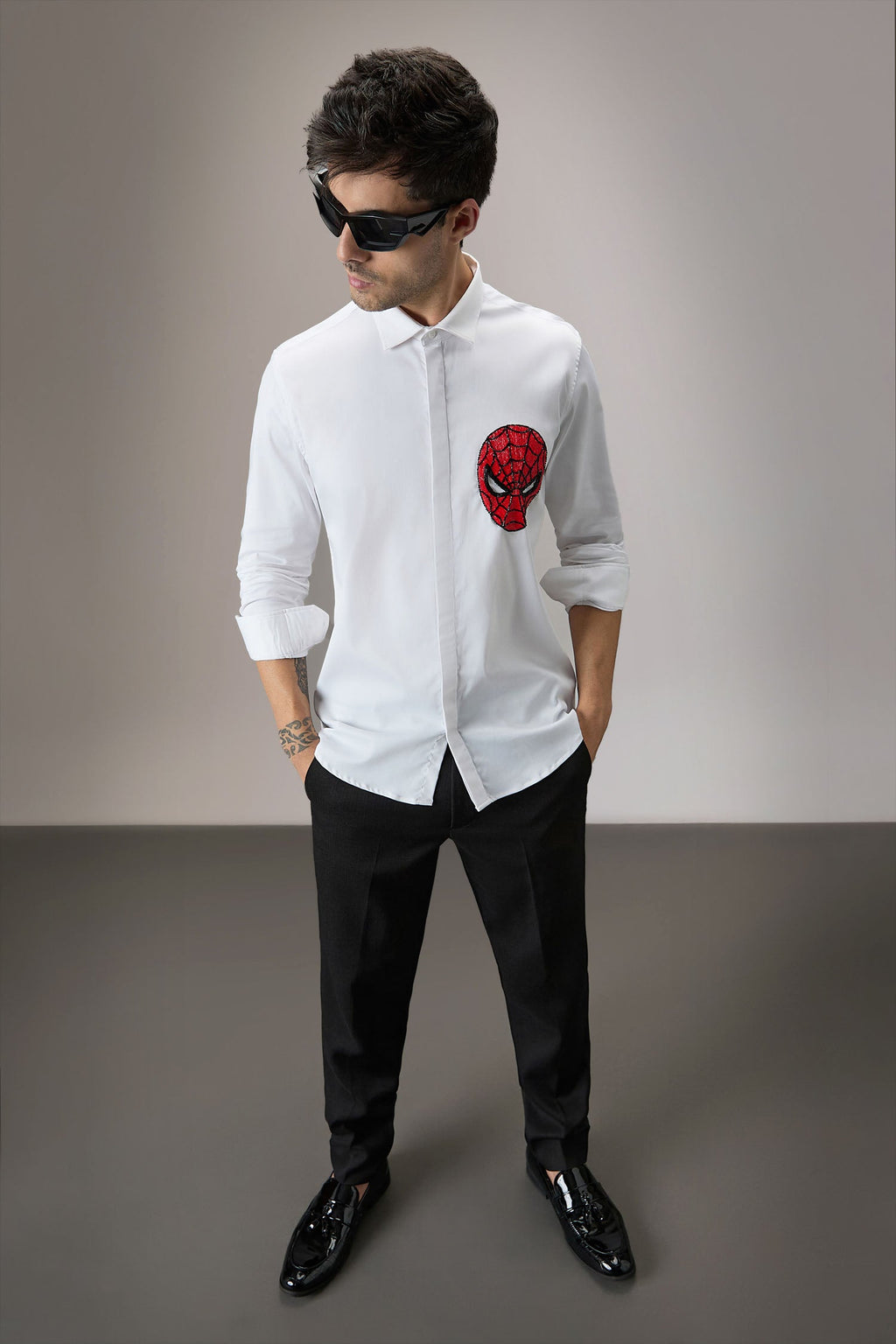 Spiderman - Hand Embroidered Designer Shirt - White