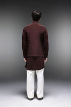 Paisley - Hand Embroidered Designer Bundi With Kurta - Brown
