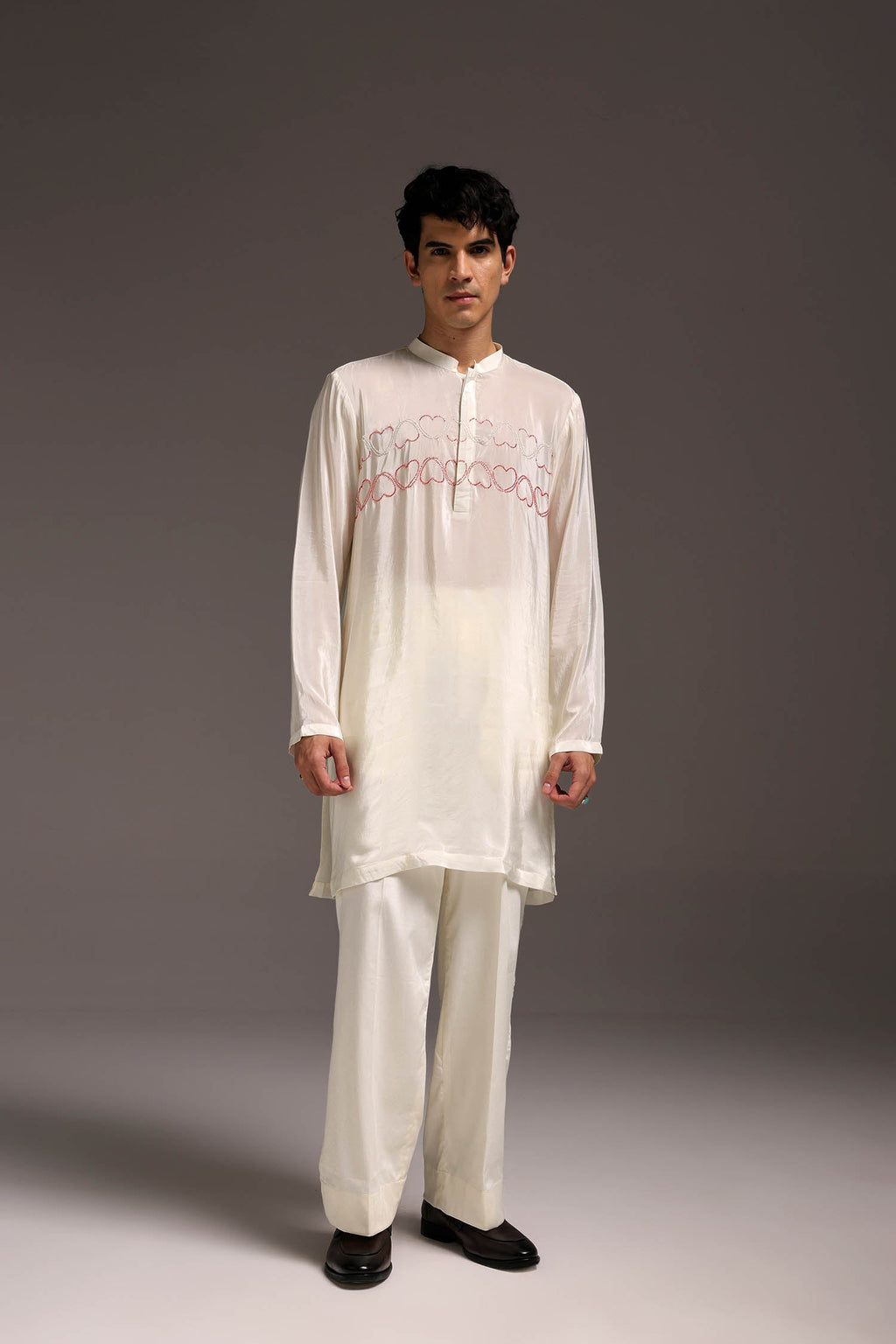 Heart Line - Hand Embroidered Designer Kurta - Ivory