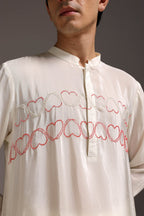 Heart Line - Hand Embroidered Designer Kurta - Ivory