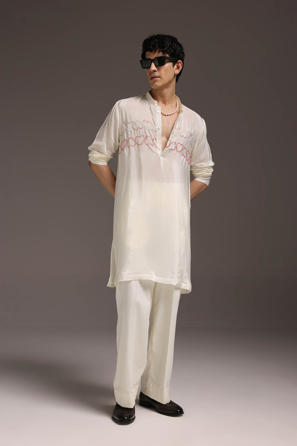 Heart Line - Hand Embroidered Designer Kurta - Ivory