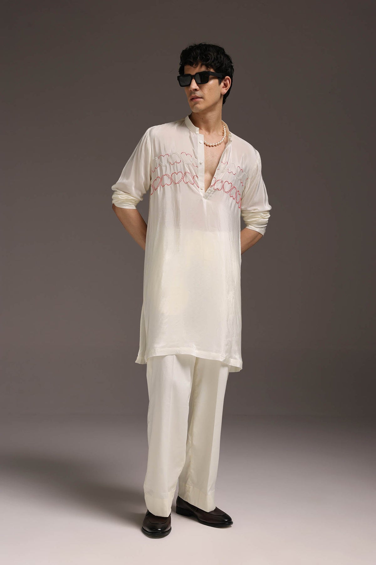 Heart Line - Hand Embroidered Designer Kurta - Ivory