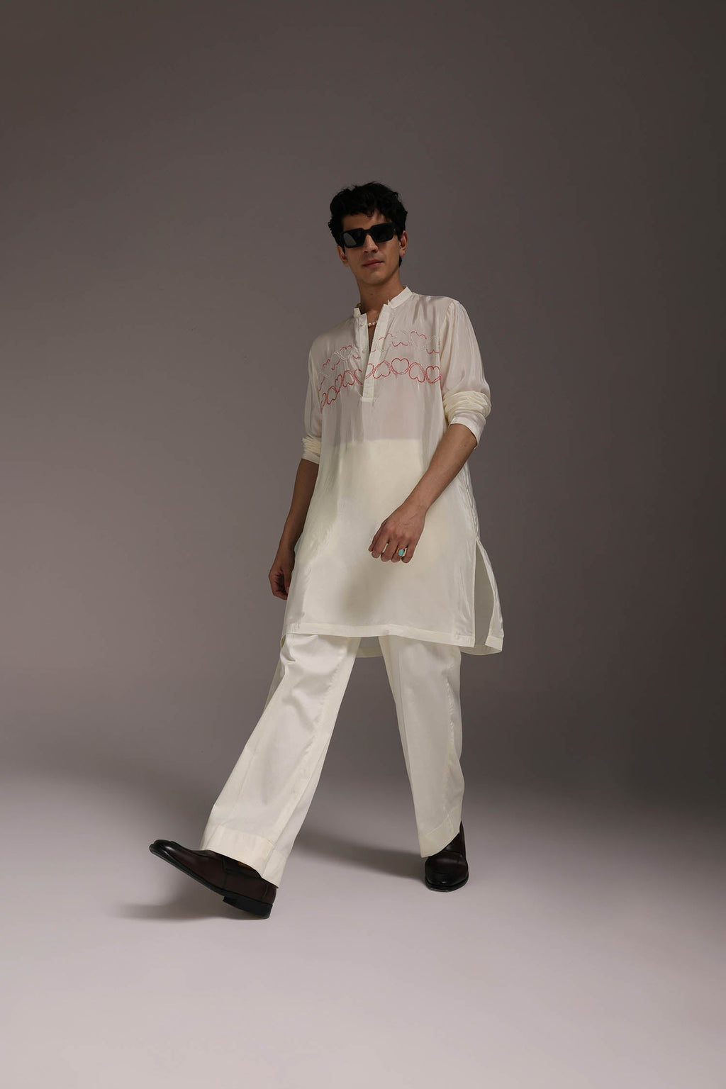 Heart Line - Hand Embroidered Designer Kurta - Ivory
