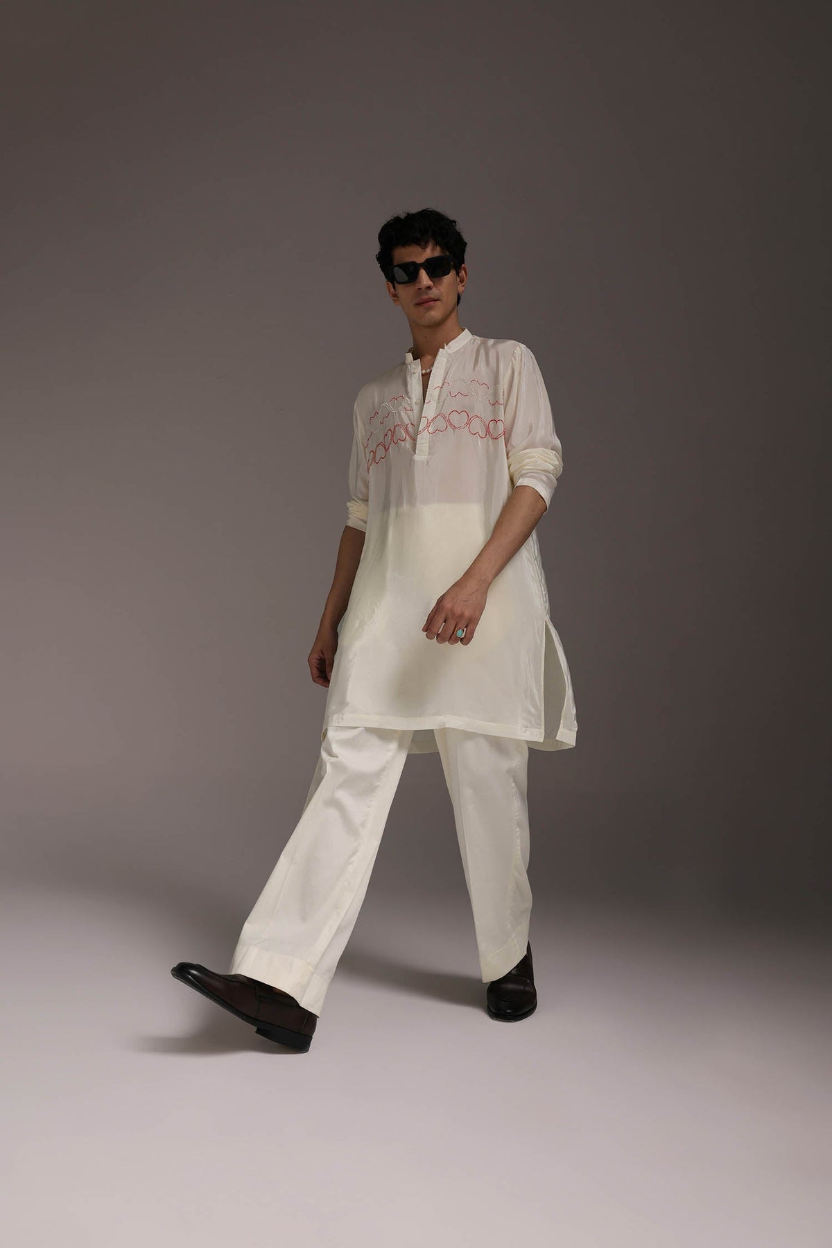 Heart Line - Hand Embroidered Designer Kurta - Ivory