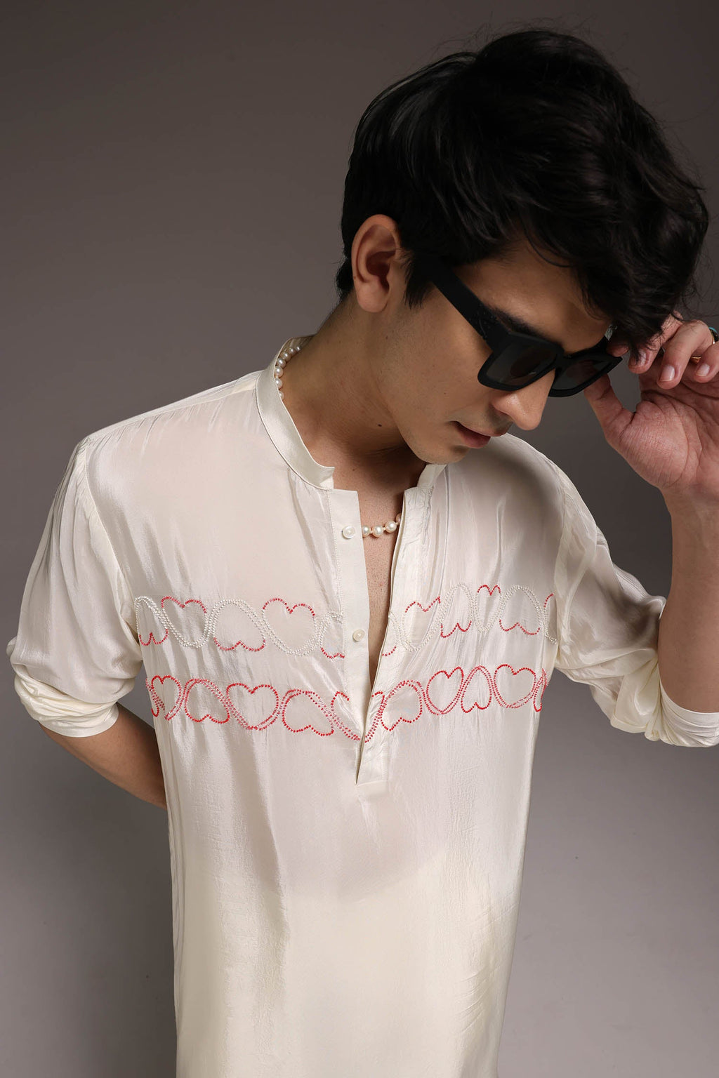 Heart Line - Hand Embroidered Designer Kurta - Ivory